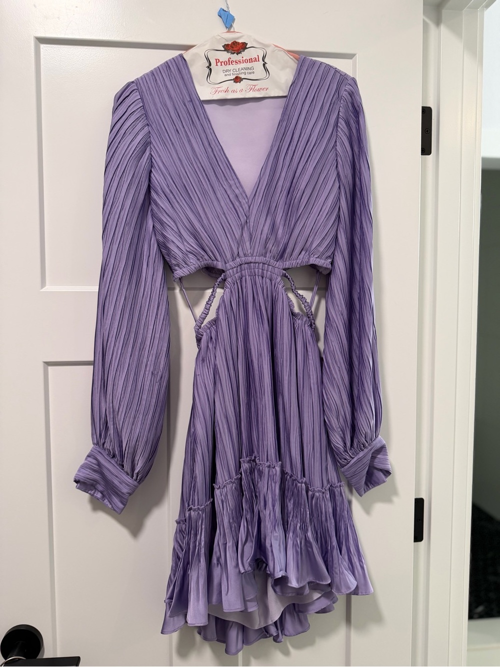 Lilac Pleated Mini Dress with Cutout Detail